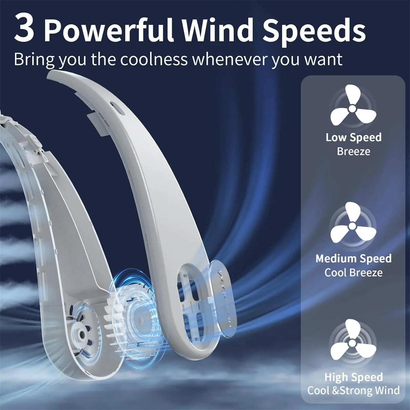 Portable Neckband Cooling Fan - USB Rechargeable Hands-Free Design for Outdoor Sports and Indoor Use
