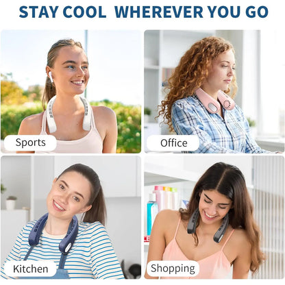 Portable Neckband Cooling Fan - USB Rechargeable Hands-Free Design for Outdoor Sports and Indoor Use