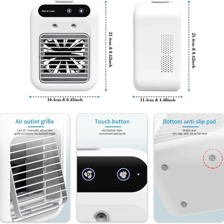 Portable Air Cooler Fan - Rechargeable Water Cooling Solution for Home, Office, and Vehicle Ventilation