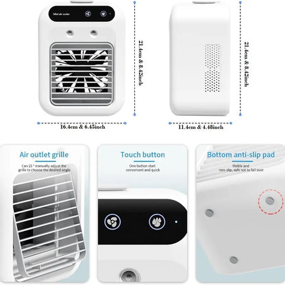 Portable Air Cooler Fan - Rechargeable Water Cooling Solution for Home, Office, and Vehicle Ventilation