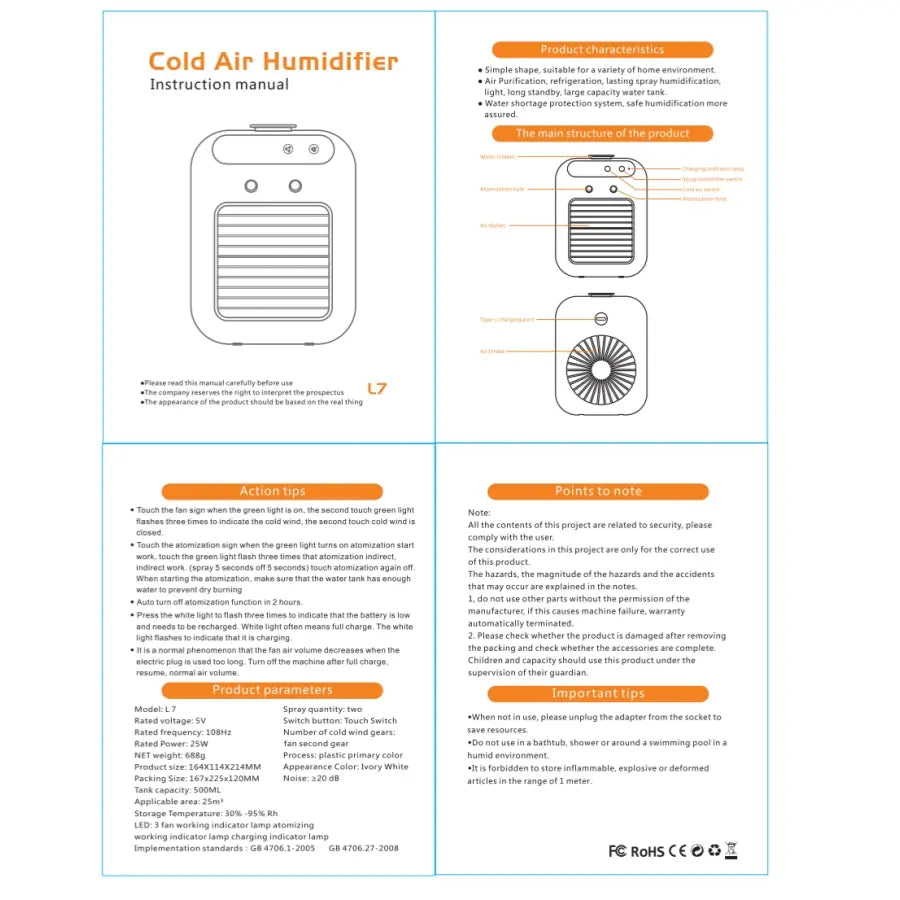 Portable Air Cooler Fan - Rechargeable Water Cooling Solution for Home, Office, and Vehicle Ventilation