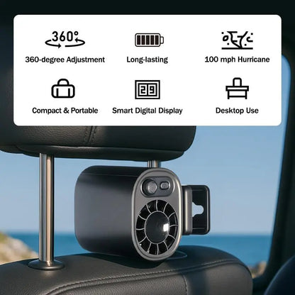 Joytutus 100-Speed Rechargeable Car Clip-On Fan with LCD Display - Portable and Quiet Cooling Solution for Backseat, Sun Visor, and Road Trips