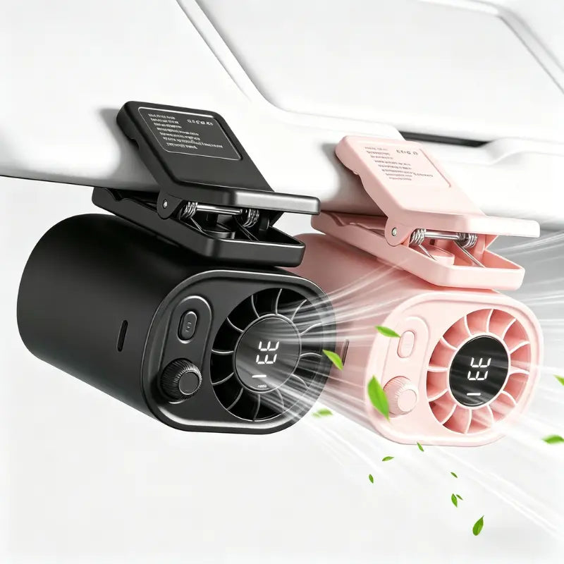 Joytutus 100-Speed Rechargeable Car Clip-On Fan with LCD Display - Portable and Quiet Cooling Solution for Backseat, Sun Visor, and Road Trips