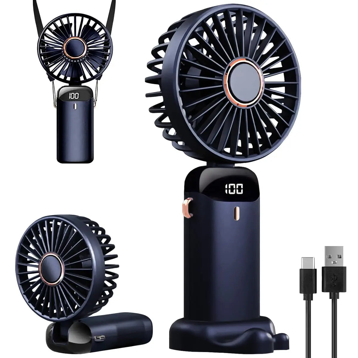 3-in-1 Portable Hand Fan with 4000mAh Battery, Mini Foldable USB Rechargeable Design Ideal for Travel, Outdoor Activities, and Summer Use