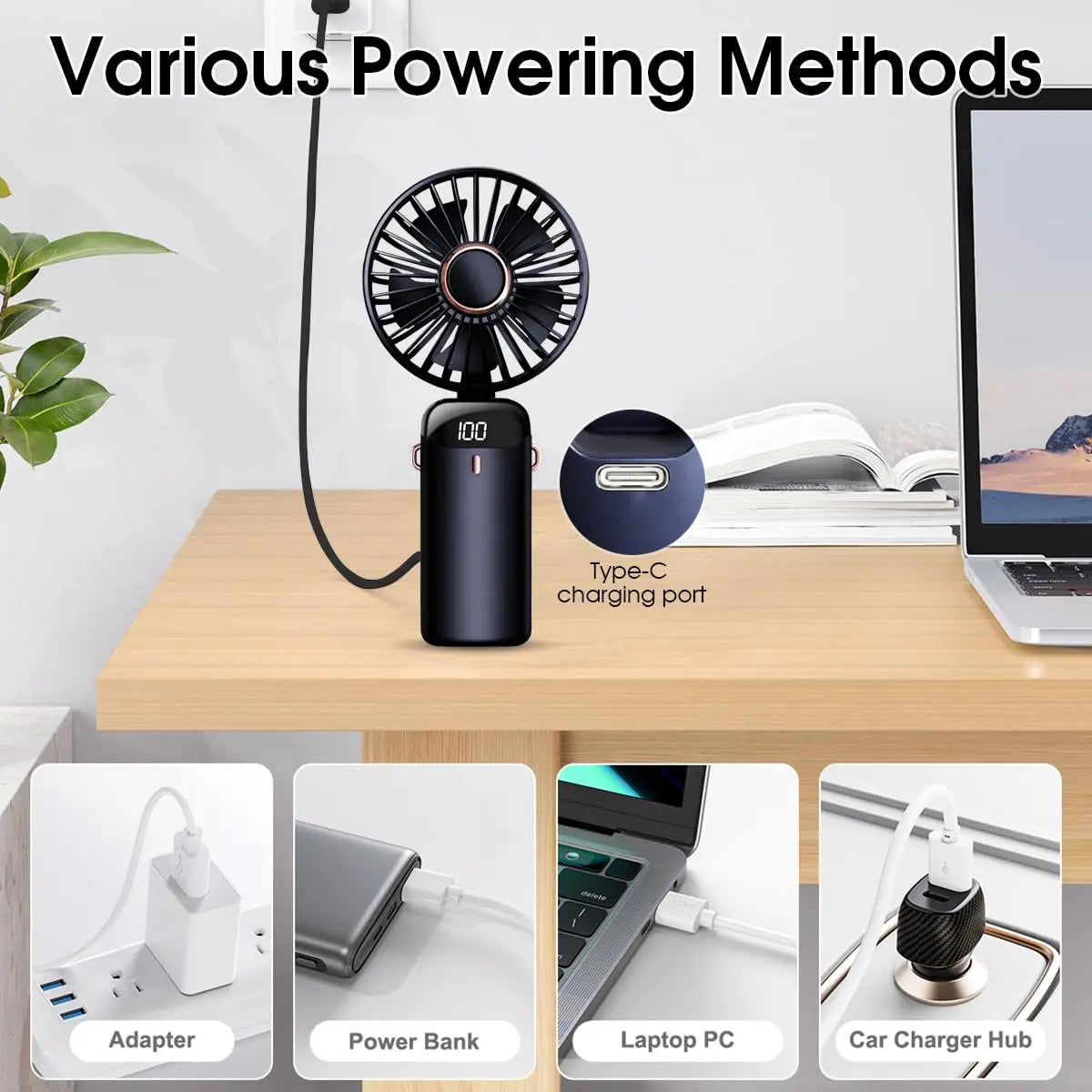 3-in-1 Portable Hand Fan with 4000mAh Battery, Mini Foldable USB Rechargeable Design Ideal for Travel, Outdoor Activities, and Summer Use