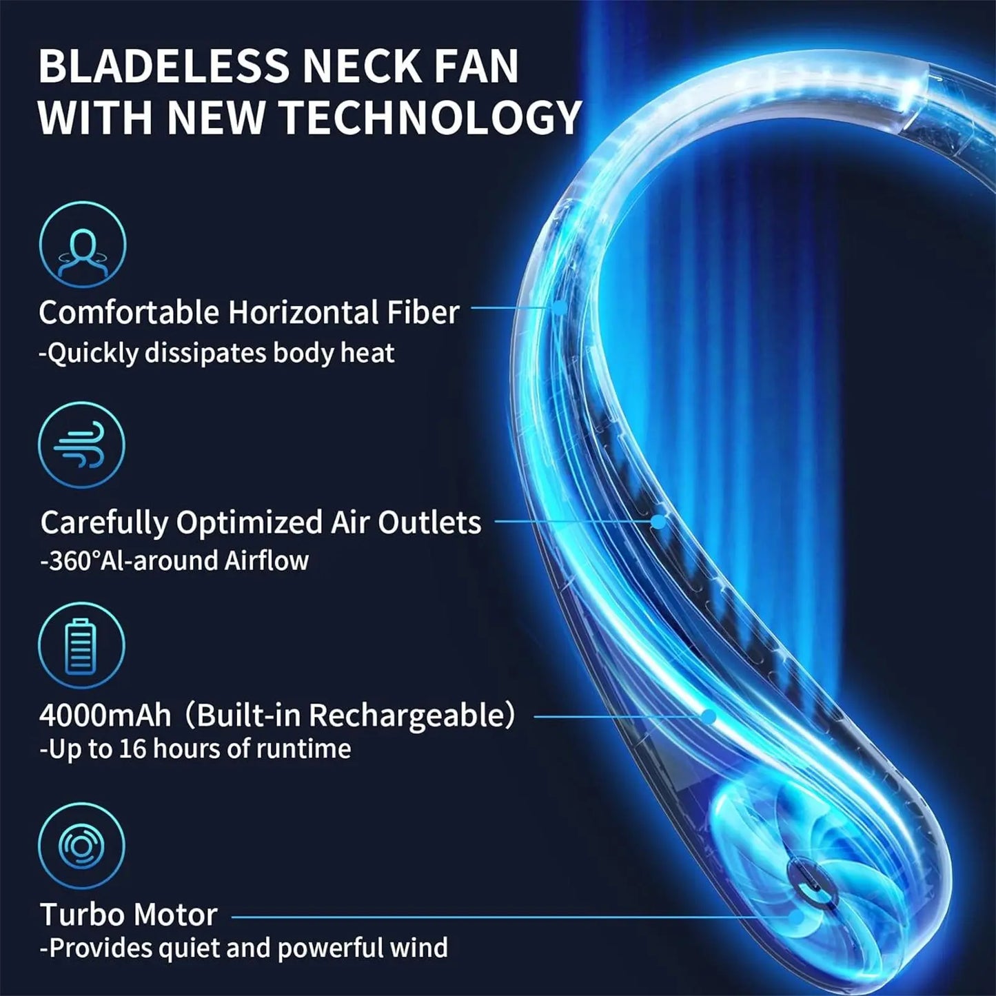 Portable Neckband Cooling Fan - USB Rechargeable Hands-Free Design for Outdoor Sports and Indoor Use